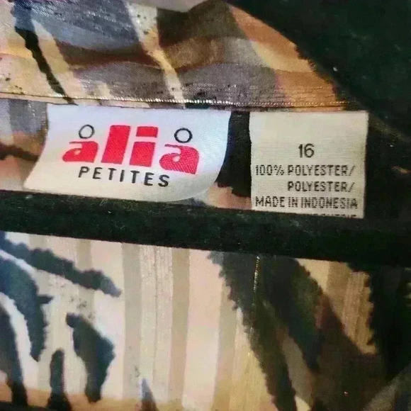 VINTAGE!! Alia Petites | Brown & Black  Semi-Sheer Blouse, Ptp 24'' - Picture 6 of 8